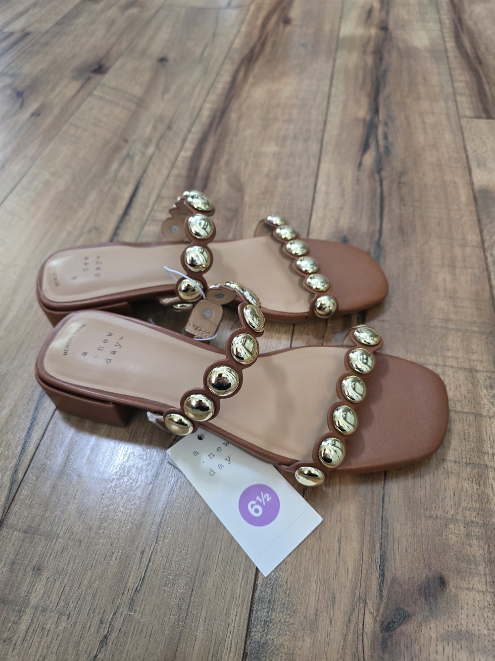 Beaded Tan Slide Sandals - 6.5